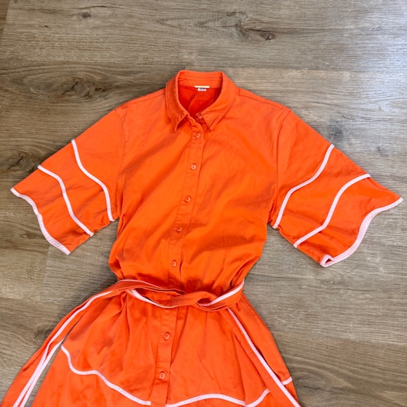 Alexis Rhodes Dress Orange Midi Layer Cap Sleeve with White Accents - Picture 7 of 16